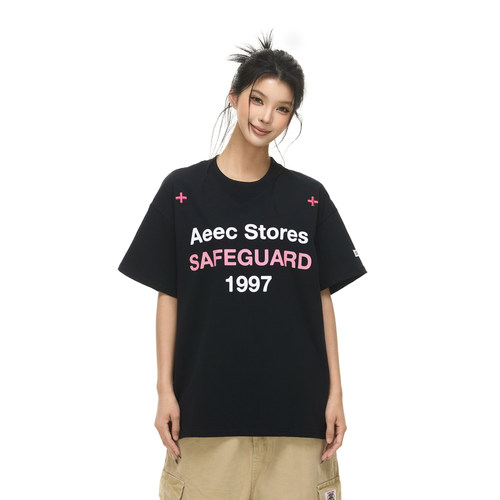 美式复古字母印花男女短袖T恤