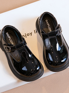 女童黑色皮鞋真皮英伦新款春秋儿童软底白色小学生女孩公主表演出