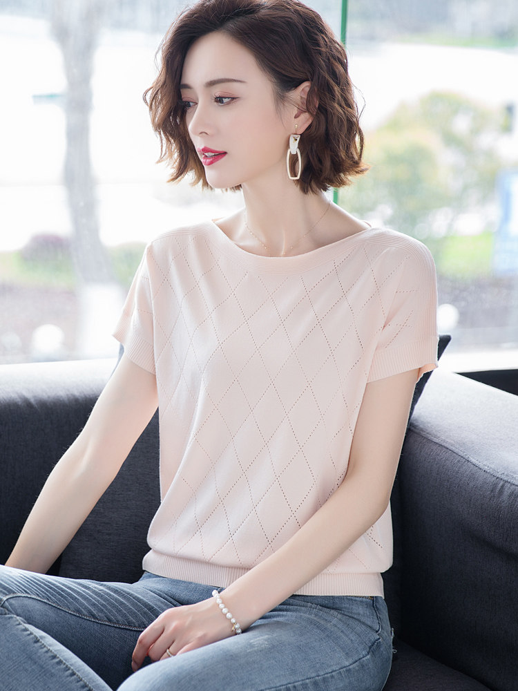 夏季冰丝针织衫女短袖薄款气质宽松一字领女人味t恤菱格短款上衣|ruв категории плесень играть/Аниме/вокруг/cos/настольные игры, Косплей одежды/реквизит/услуги, Косплей женской одежды - от Buy2taobao.com для оказания профессиональной услуги покупки агента Taobao