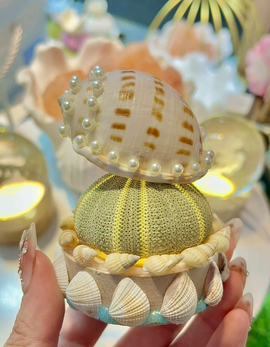 海南三亚威海特色伴手礼原创手作天然海胆海螺珍珠贝壳氛围灯礼物