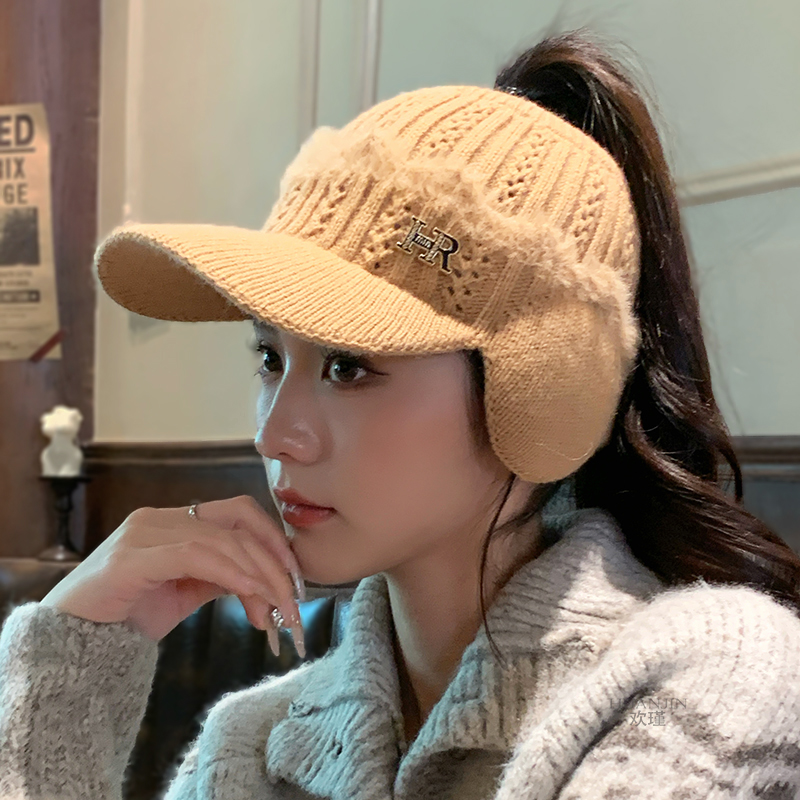 新款冬季保暖毛线帽护耳空顶帽