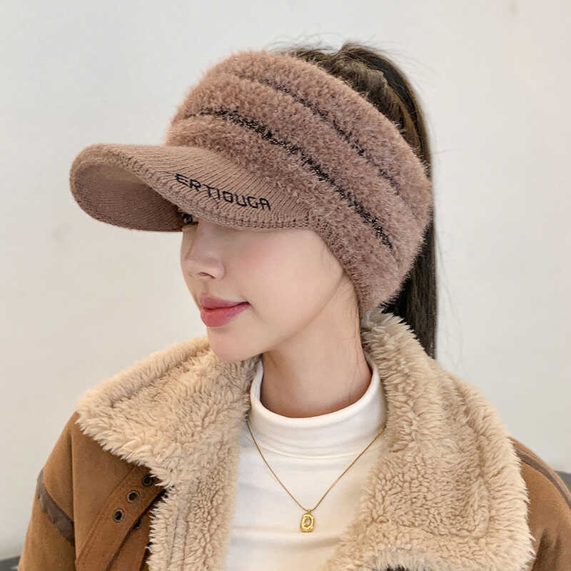 骑车毛线帽子欢瑾秋冬季漏马尾