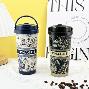 霸王茶姬咖啡杯国潮保温杯316不锈钢车载高颜值双饮吸管杯子便携