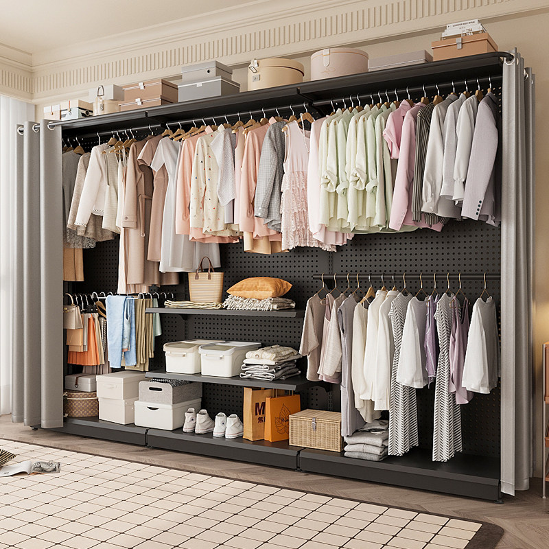 洞洞板简易衣柜卧室家用组装金属衣橱出租房用开 放式防尘帘挂衣,住宅家具,独立衣柜,淘宝优惠券,粉丝福利购,淘宝优惠卷