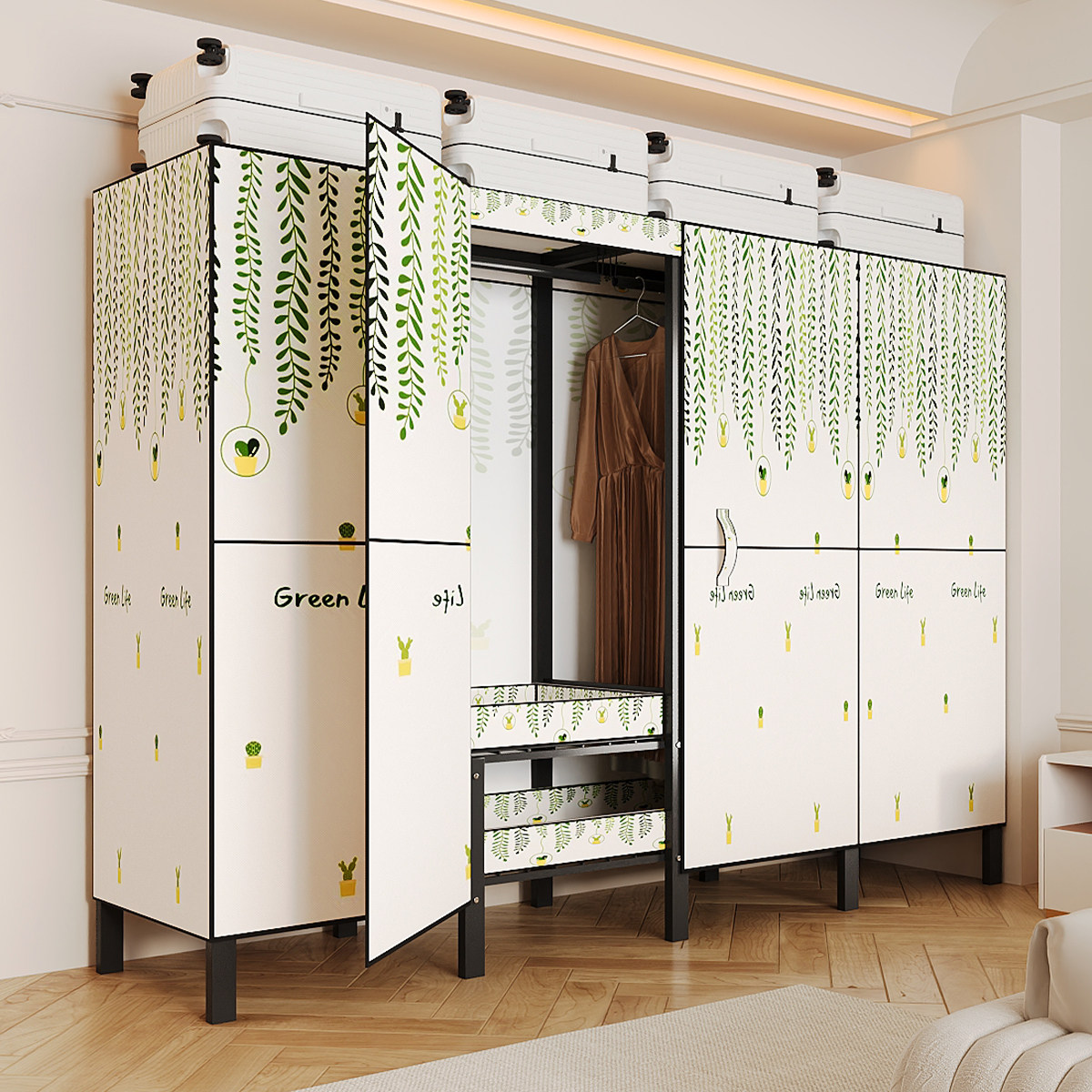 简易衣柜卧室家用免安装布衣柜加厚加粗全钢架折叠衣橱出租房柜子