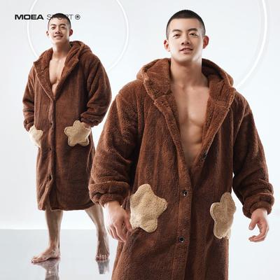 墨立方睡衣男士秋冬款羊羔绒加厚浴袍法兰绒小熊睡袍可爱家居服潮