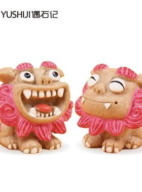 泰山石敢当国风文创摆件事事如意可爱小狮子平安车摆一对