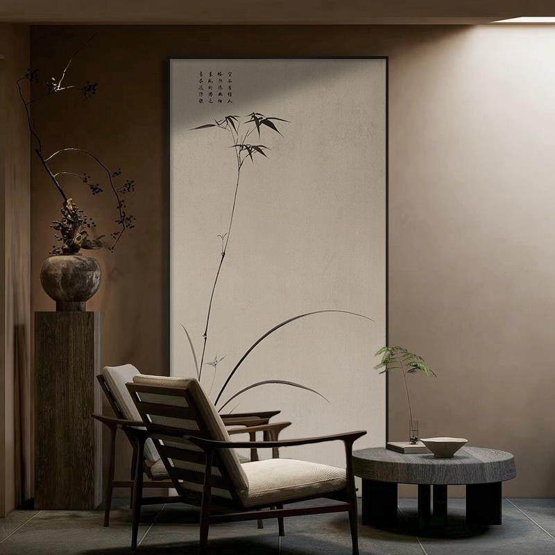 宋代美学中式挂画客厅竹子竖版装饰画中古风茶室玄关背景墙壁画框
