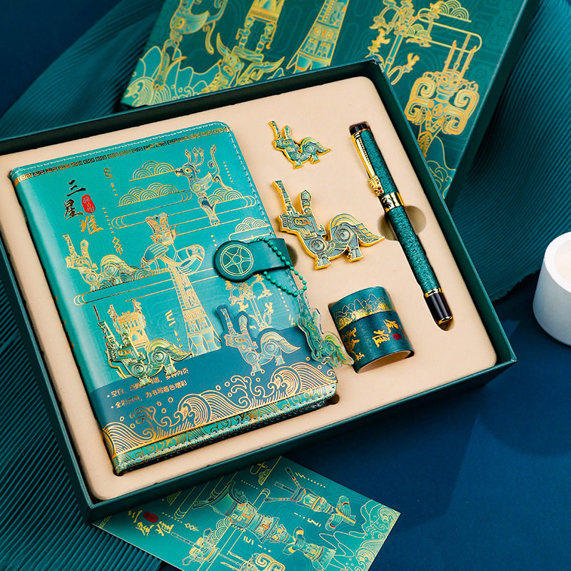 三星堆笔记本套装复古典彩页记事本书签徽章签字笔创意礼盒伴手礼