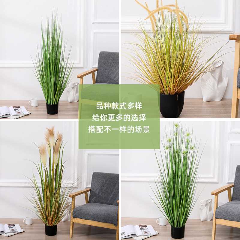 北欧仿真植物芦苇草绿盆栽 客厅装饰摆件狗尾草植物假草盆景芦苇