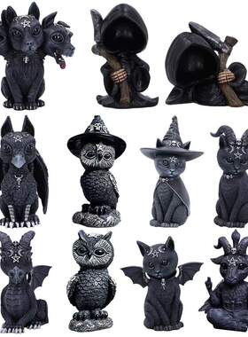 新款万圣节摆件魔法猫咪树脂工艺品独立站动物雕塑橱窗桌面装饰品