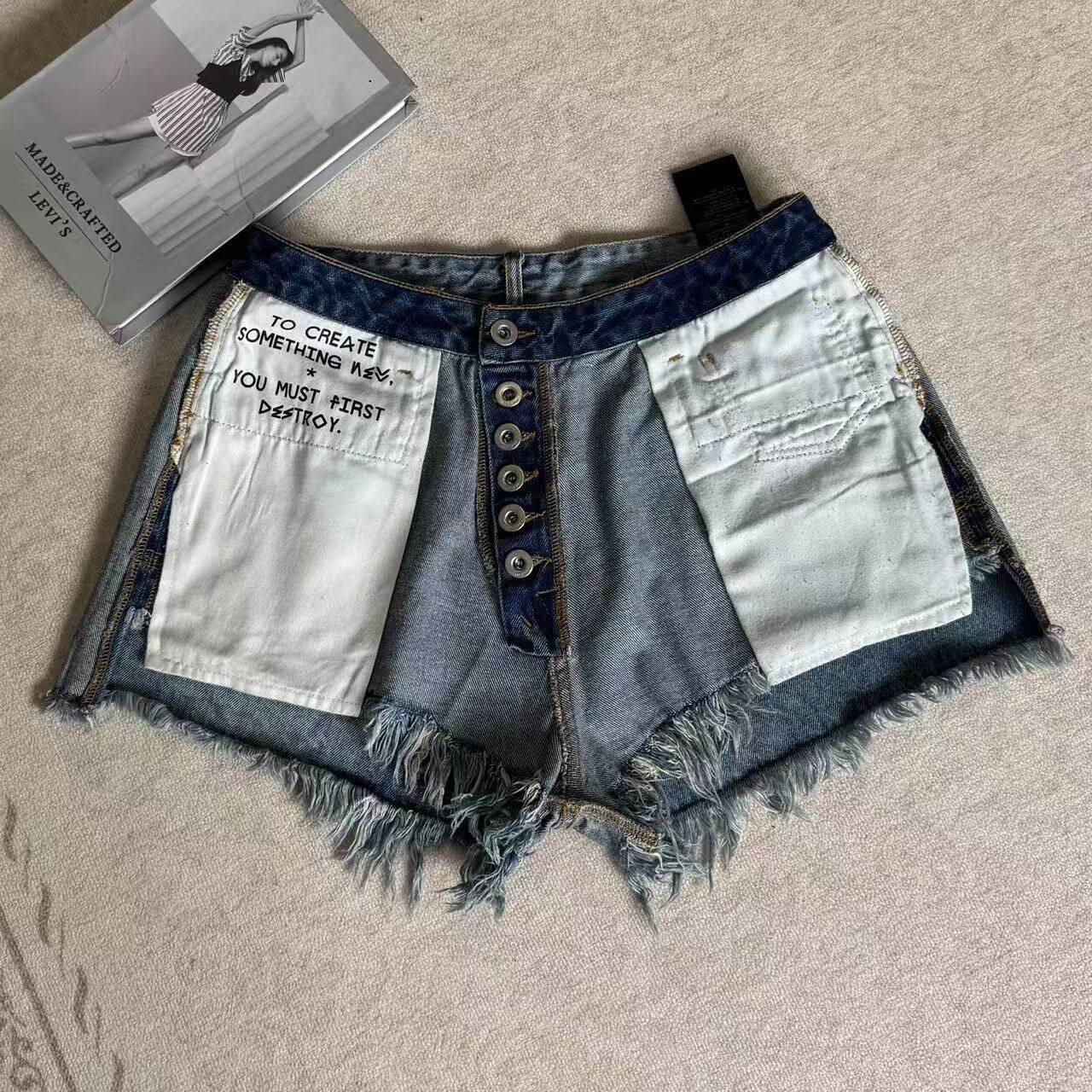 欧美品牌明星同款 断码特价牛仔短裤女高腰a字阔腿两面穿潮女热裤