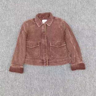 英国品牌女装 夹克上衣 春秋复古百搭设计感灯芯绒外套短款