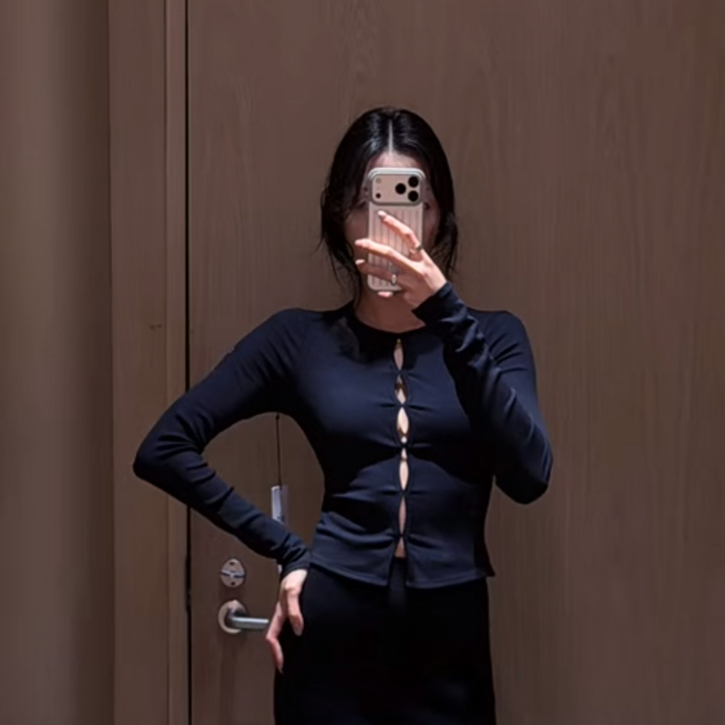 韩国直邮ALO镂空长袖修身显瘦上衣女性感运动健身瑜伽打底衫