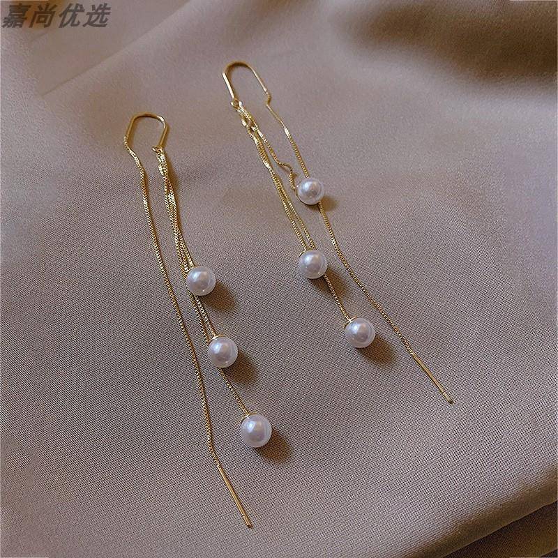 复古优雅长款珍珠流苏耳线耳环欧美ins时尚简约高级感气质耳饰女