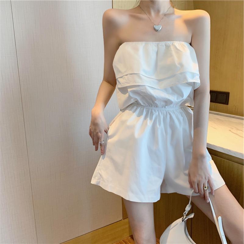 高腰白色休闲阔腿短裤子女夏甜辣妹设计感显瘦小个子连体裤潮ins