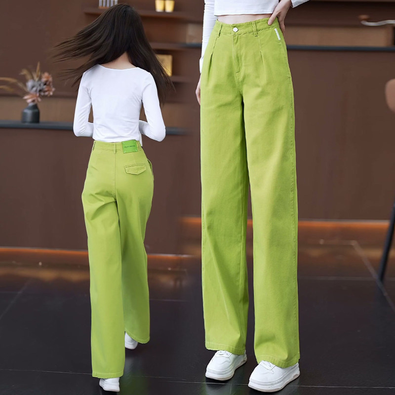 绿色软牛仔直筒裤女春季2026新款高腰宽松垂坠感小个子阔腿裤子春,女装/女士精品,牛仔裤,淘宝优惠券,粉丝福利购,淘宝优惠卷