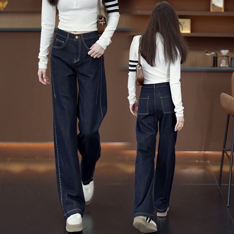 丹宁蓝阔腿牛仔裤女春季2026新款高腰显瘦宽松垂坠感直筒裤子春秋,女装/女士精品,牛仔裤,淘宝优惠券,粉丝福利购,淘宝优惠卷