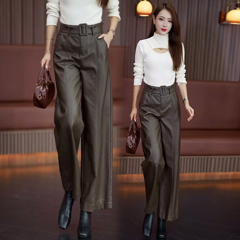 琥珀流光咖色PU阔腿皮裤女秋冬2025新款宽松垂感小个子直筒裤子冬,女装/女士精品,休闲裤,淘宝优惠券,粉丝福利购,淘宝优惠卷