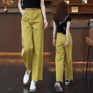 高腰显瘦小个子直筒休闲裤 黄色冰丝阔腿裤 2025新款 女夏季 子夏 薄款