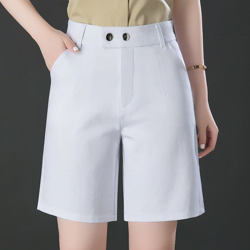 白色五分短裤女夏薄款2023新款高腰宽松直筒女裤中年妈妈裤子夏季
