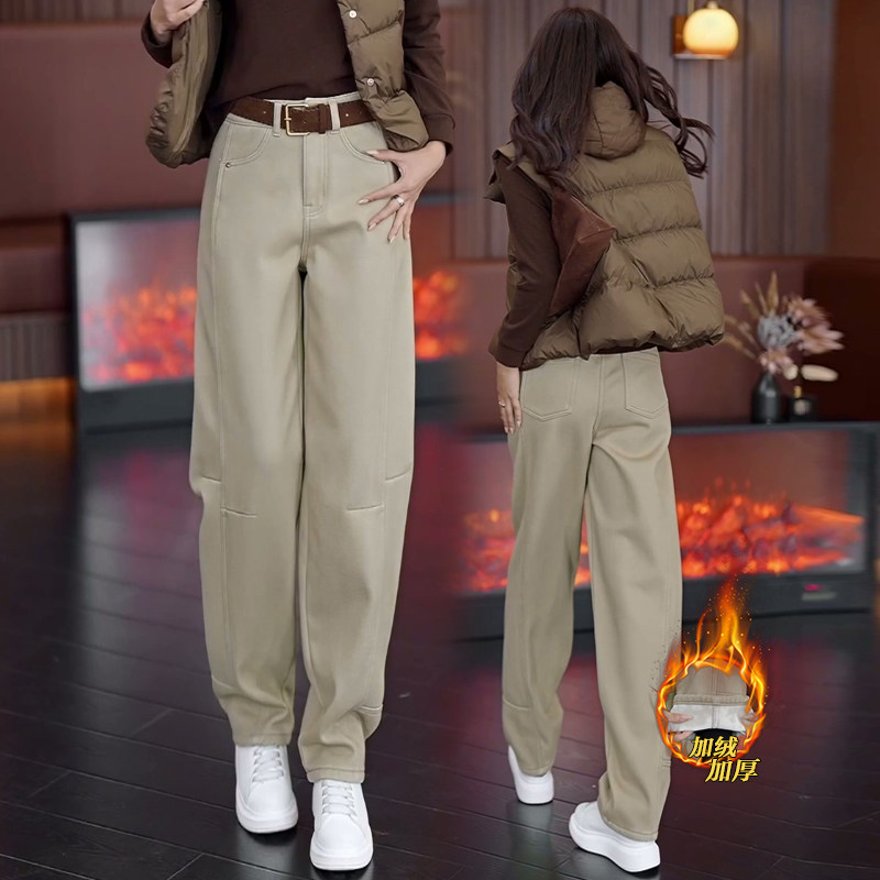 卡其色弯刀牛仔裤女秋冬加绒加厚2025新款高腰宽松垂感直筒阔腿裤,女装/女士精品,牛仔裤,淘宝优惠券,粉丝福利购,淘宝优惠卷
