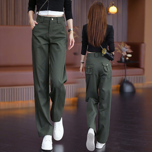 裤 阔腿裤 女春季 高腰显瘦酷飒风休闲窄版 子 2026新款 军绿色直筒工装
