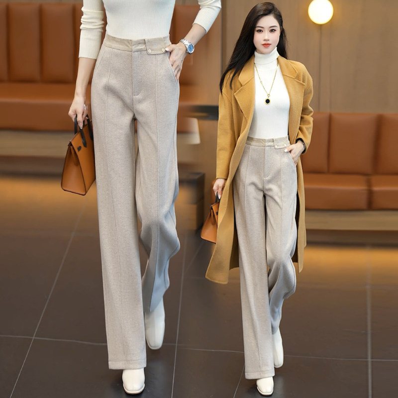 杏色羊绒毛呢阔腿裤女秋冬加厚2025新款高腰松弛感直筒糯米裤子冬,女装/女士精品,休闲裤,淘宝优惠券,粉丝福利购,淘宝优惠卷