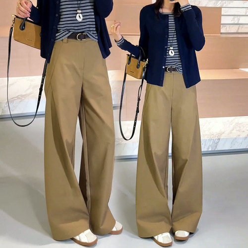 秋季卡其色西装裤子女宽松慵懒风