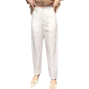 九分冰丝亚麻哈伦裤女夏季薄款2026新款高腰宽松直筒小个子女裤夏