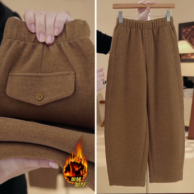 棕色九分羊绒弯刀裤女冬加绒加厚