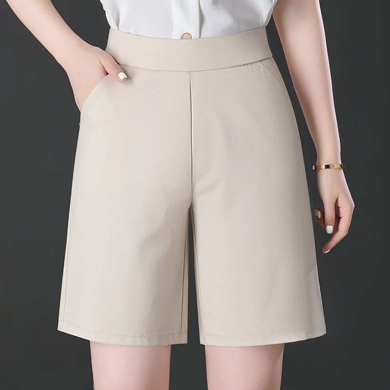 高腰五分短裤女夏季薄款2023新款宽松直筒冰丝休闲中年妈妈裤子夏
