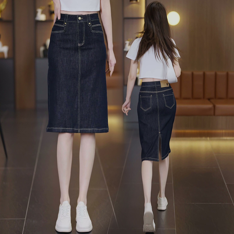 深蓝色半身牛仔裙女夏季2025新款