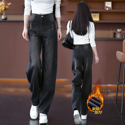 牛仔弯刀裤女冬加绒加厚2025新款