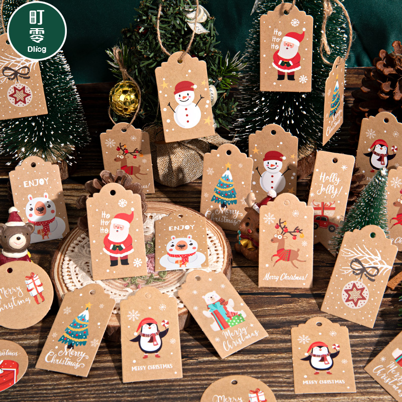 圣诞节吊牌复古牛皮纸悬挂复古圣诞树吊卡挂饰装饰小卡片居家派对装饰氛围布置装扮儿童平安夜礼物包装盒贺卡