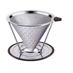 304不锈钢咖啡过滤网 双层免滤纸漏斗 滴漏手冲咖啡过滤网带支架