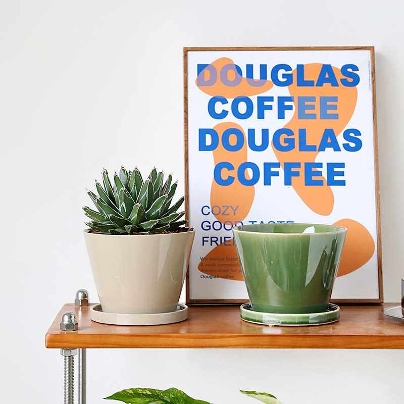 北欧釉变陶瓷花盆日式创意个性苔藓球渐变绿色花盆大号工厂