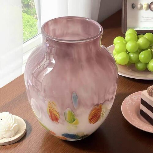 超美温柔中古风彩色渐变彩点琉璃花瓶法式感客厅餐桌花器