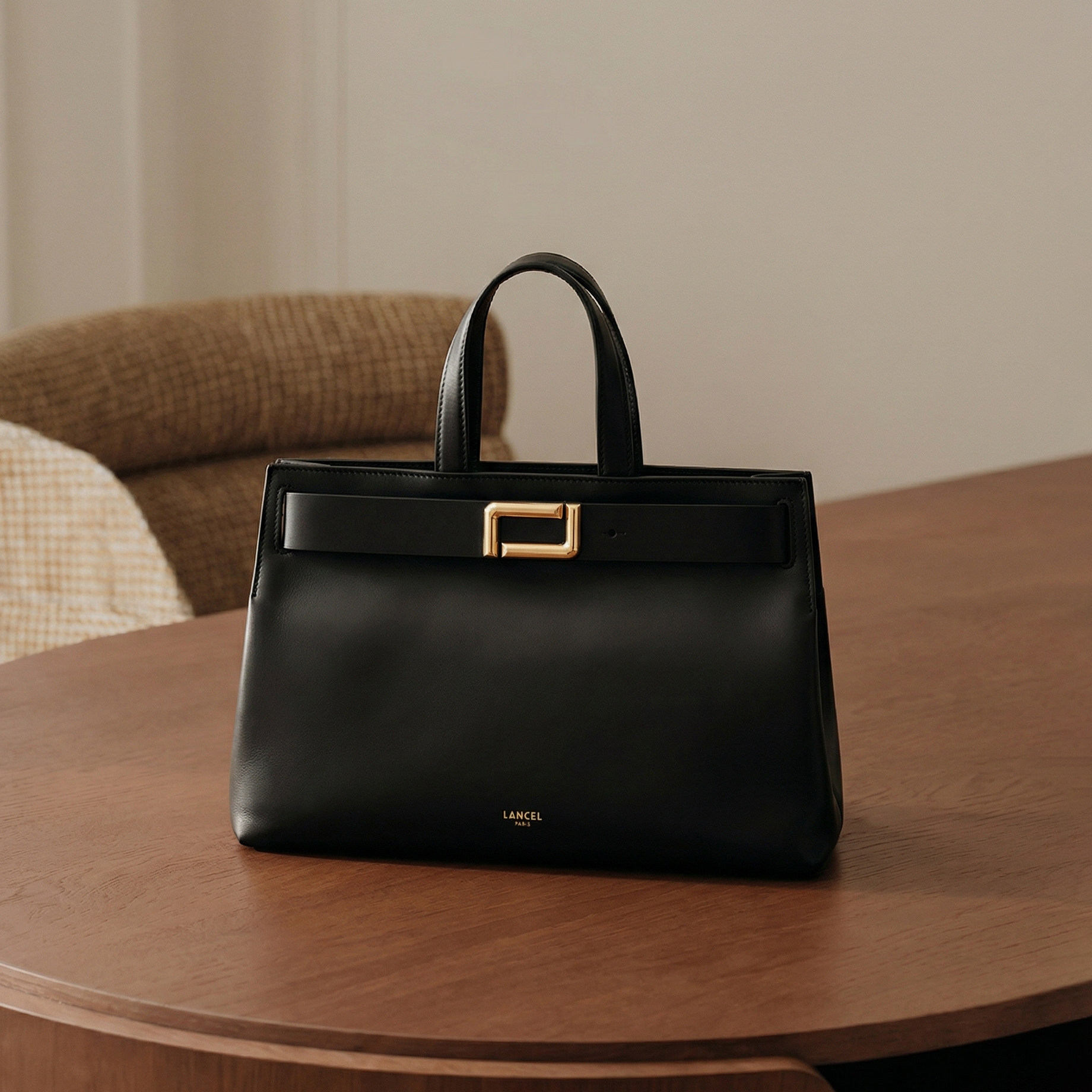 【新品】LANCEL/兰姿 ANGELE系列中号手提包黑色商务真皮牛皮