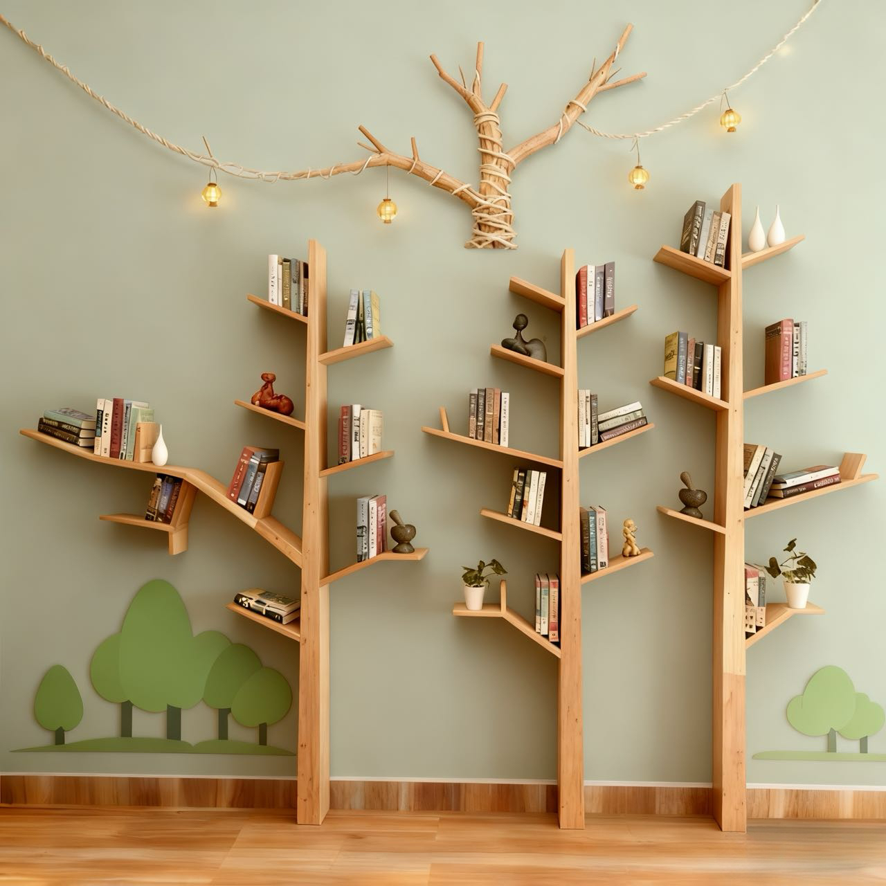 北欧实木树形书架创意客厅落地置物架家用简易书架储物架壁挂