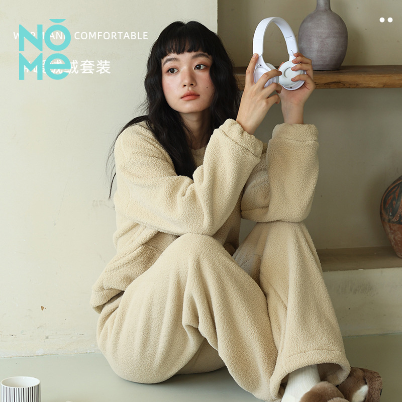 NOME（服饰）秋冬套头家居服女2025新款可外穿暖绒绒睡衣加绒套装