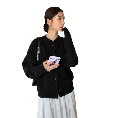 NOME秋冬外套女纯色纽扣开衫长袖