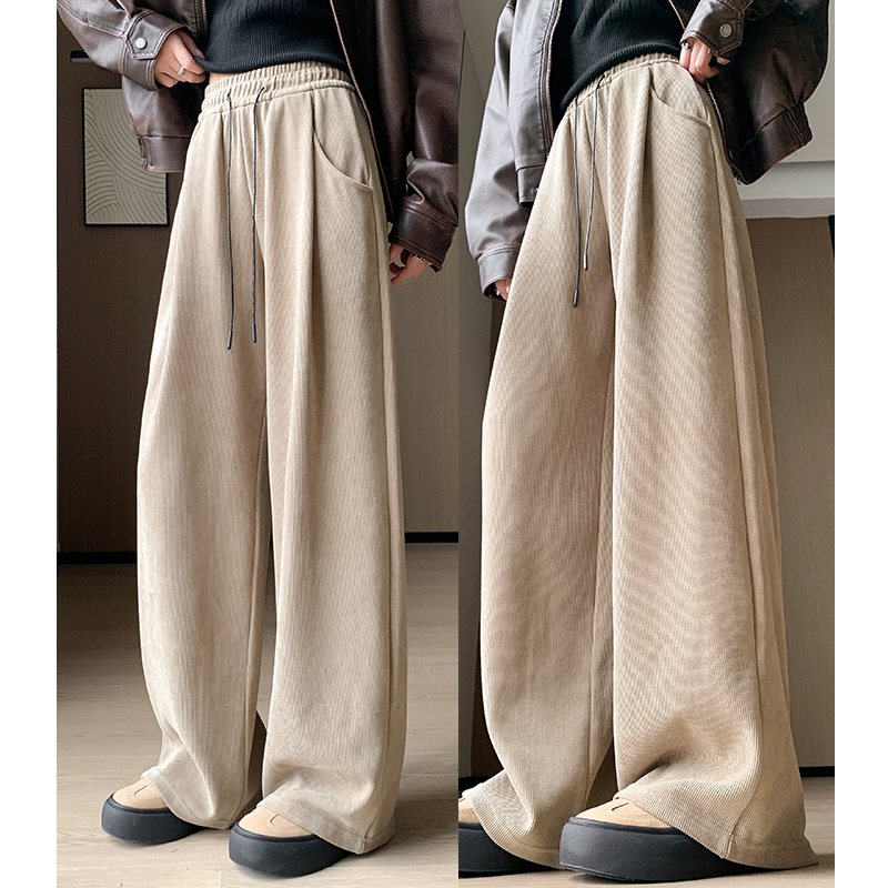 美拉德加绒阔腿裤宽松灯芯绒卫裤