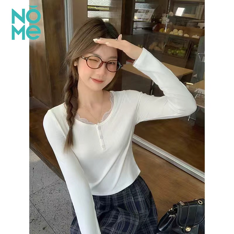 白色蕾丝花边圆领T恤女