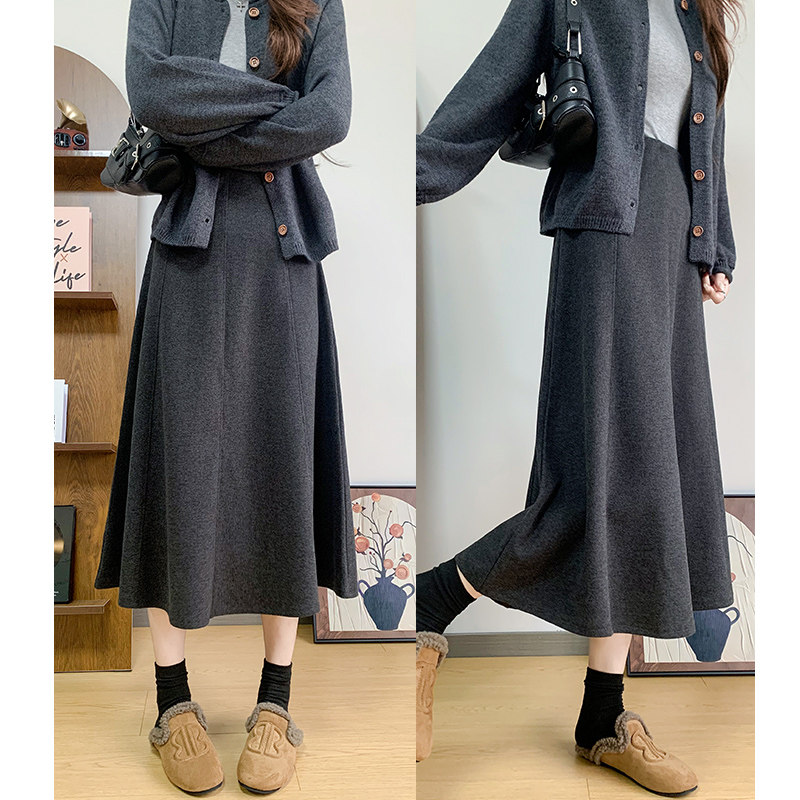 NOME（服饰）灰色鱼尾裙女秋冬长裙高腰包臀长裙显瘦针织半身长裙