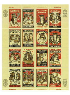 美国插画家arna miller小众复古ins风猫咪邮票手账日记贴纸