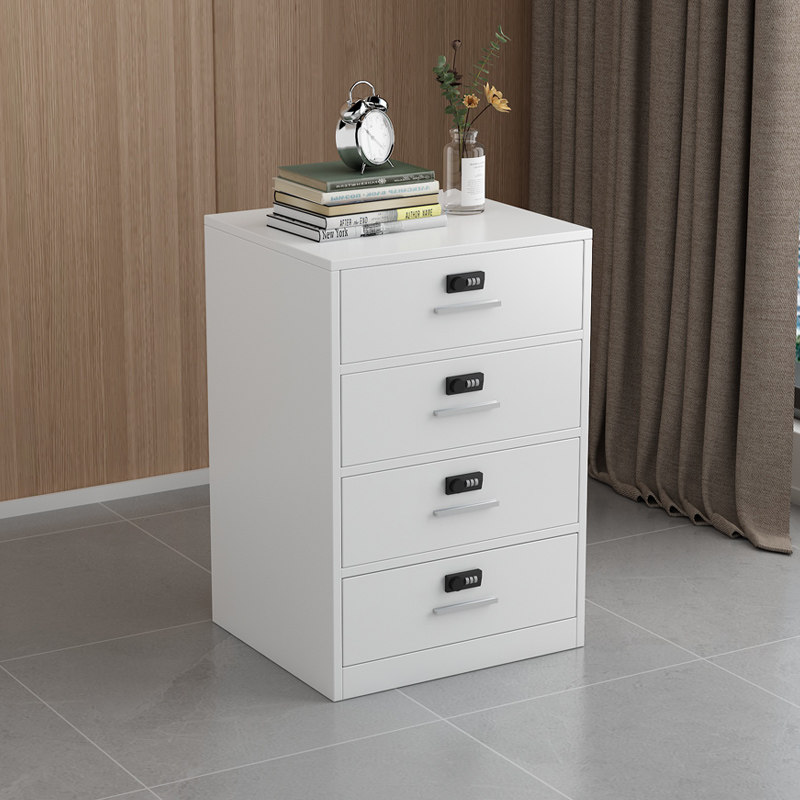 加厚办公带锁铁皮小柜子桌下文件档案收纳柜家用床头矮柜密码柜