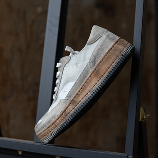 周莹国潮脏脏废土风休闲手工缝制男鞋厚底增高小众白色复古板鞋