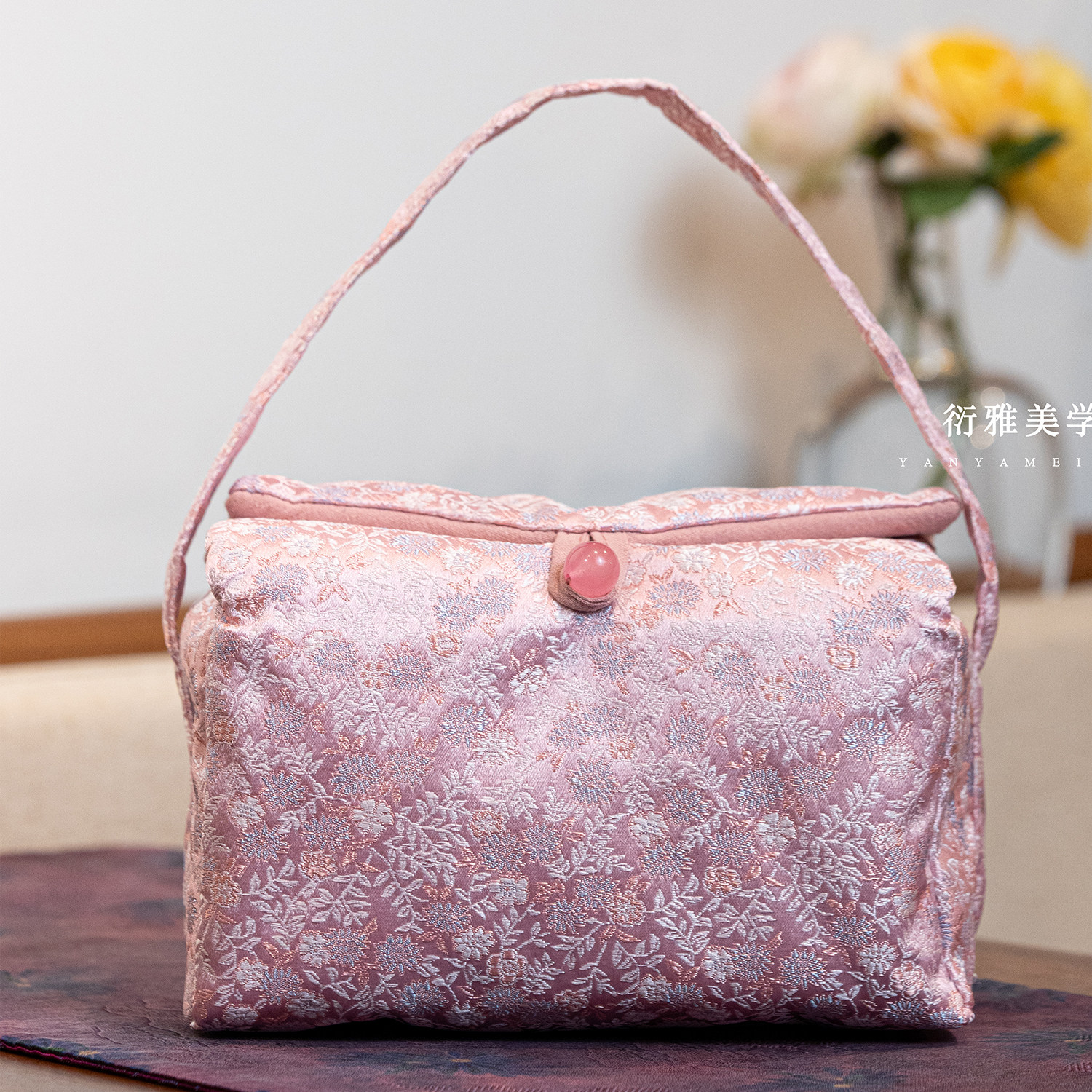 小雅家｜粉色浪漫中式织锦缎碎花一壶一杯茶事包 茶具收纳包袋子,收纳整理,包包收纳袋,淘宝优惠券,粉丝福利购,淘宝优惠卷