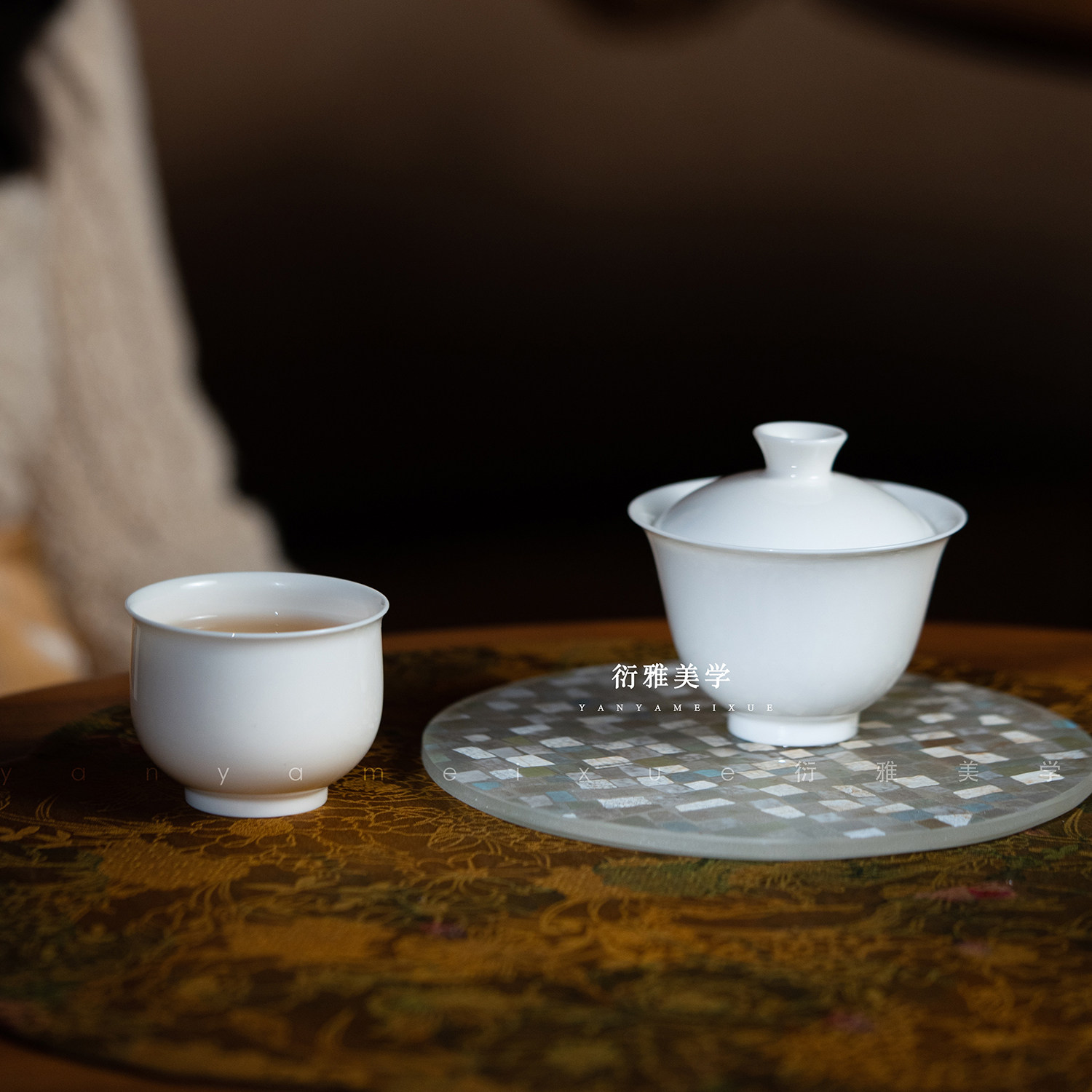 小雅瓷器家 等观堂景德镇手工瓷颜色釉甜白茶器合集 中式茶具